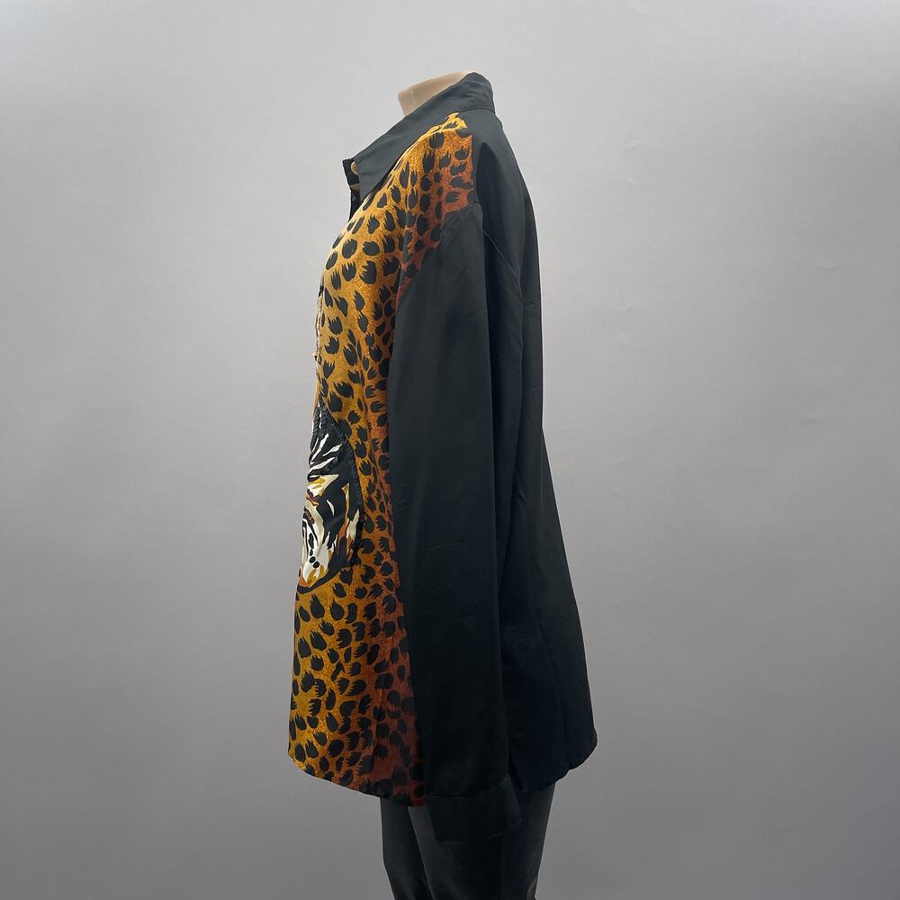 Diane Gilman Vtg Top Women L Tiger Print Silk Button Up Blouse Sequin Glam Artsy - Picture 4 of 9